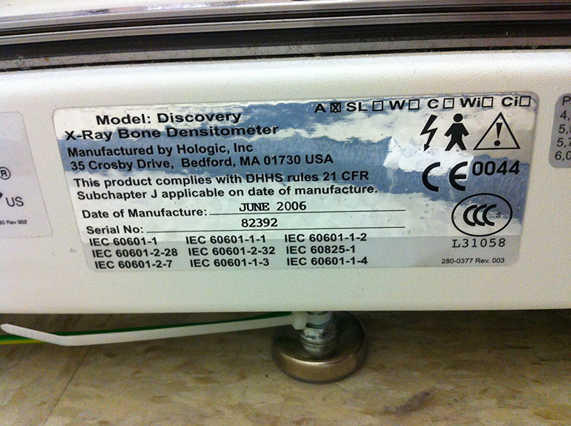 Hologic Discovery Serial Tag