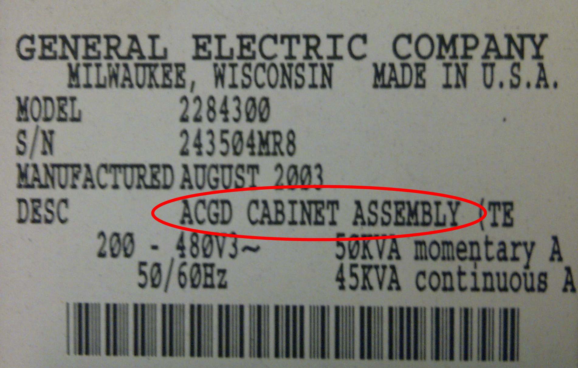 MRI Gradient Cabinet Label
